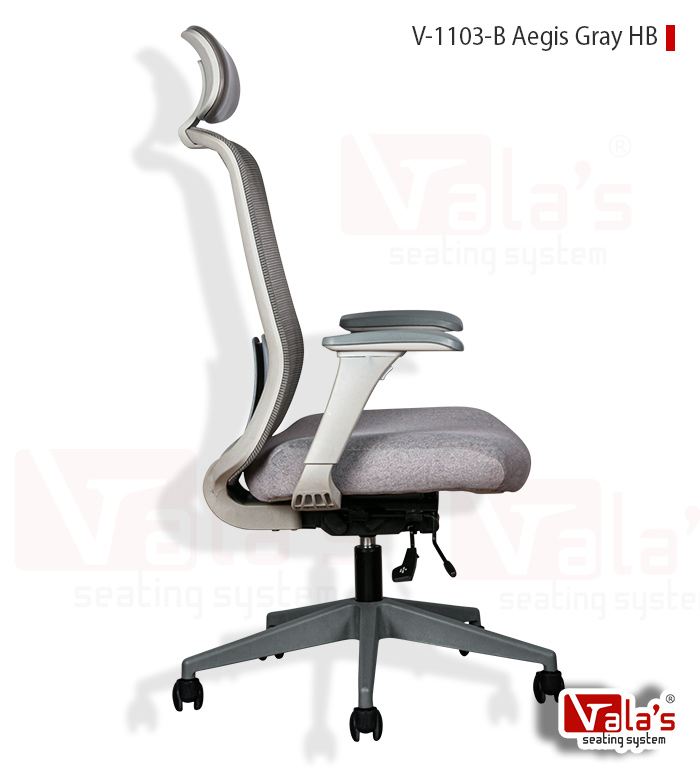 side angle view of Model Aegis Gray High Back Chair - By Premium Office furniture manufacturer in ahmedabad