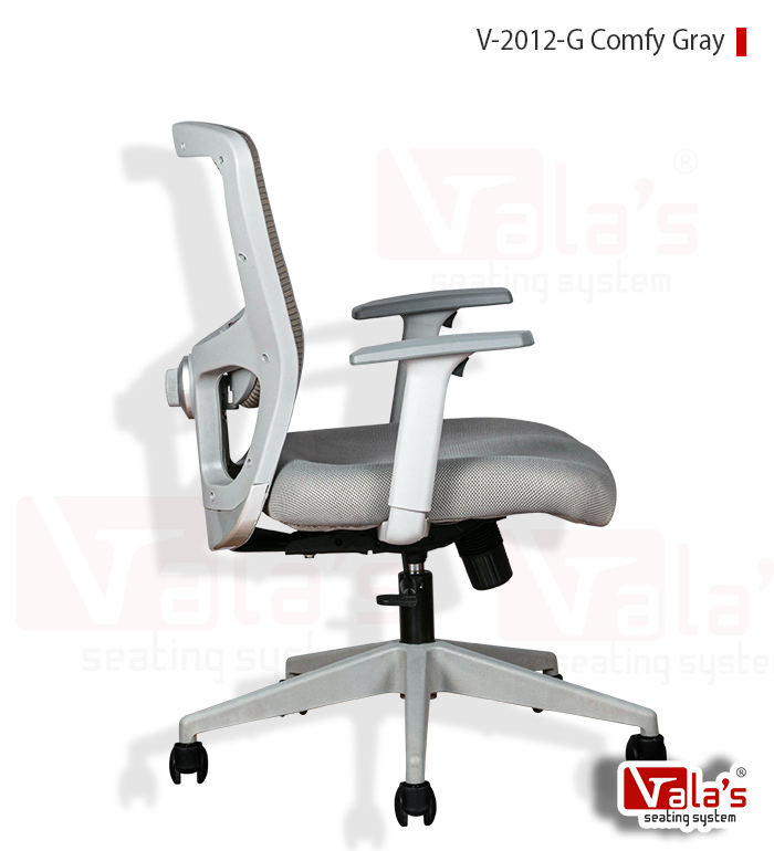 side view of comfy gray med back office chair manufactured in ahmedabad