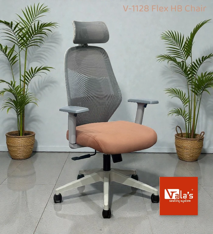 front view of flex mesh net valas brand chair angle view of Model Flex Ergonomic High back net chair - By Premium Office furniture manufacturer in ahmedabad